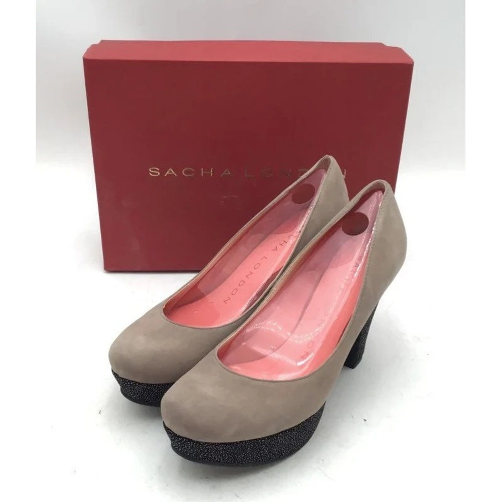 Sacha London Ebony Fango Suede Caviar Platform Evening Pumps Heels Women 8.5 EUC